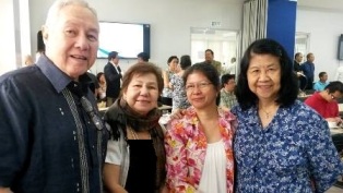 (Left to Right): SWS President Dr. Mahar Mangahas, and SERDEF Board Members Dr. Paz H Diaz, Ms. Angelita Resurreccion, and Ms. Serenidad F. Lavador after the presentation of final results of the scoping study